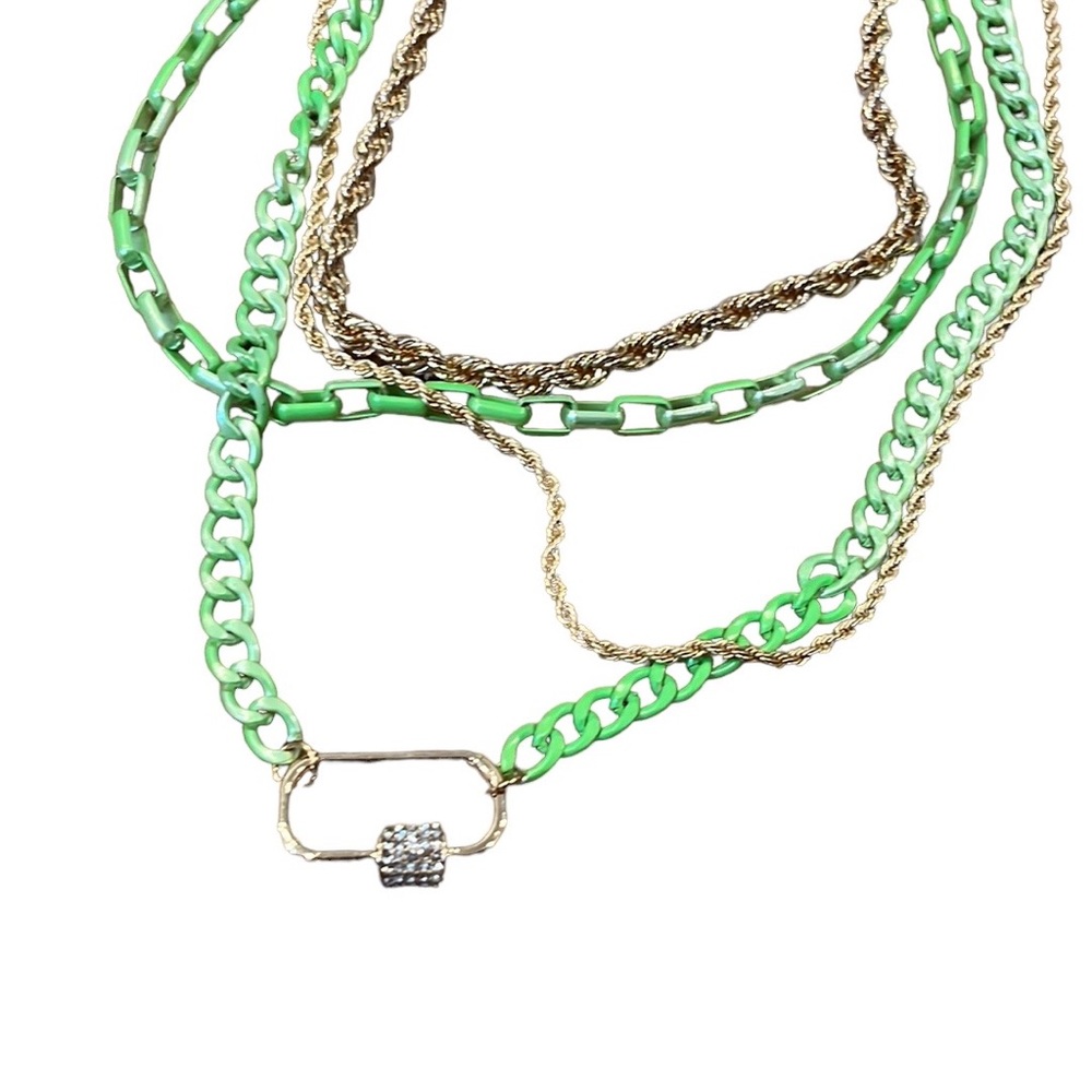 Torrid 4 strand gold green rhinestone 23 inch + necklace new